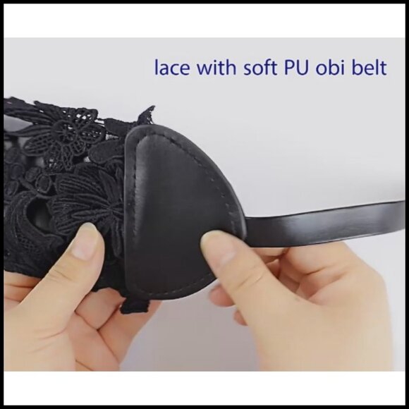 Faux Leather Lace Wrap Obi Belt Wide Waist Band Boho Chic Style main image 4